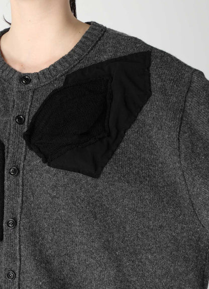7G JERSEY PATCH APPLIQUE KNIT CARDIGAN