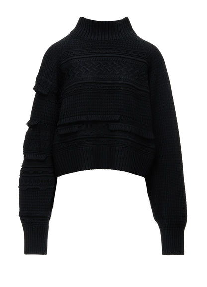 5G KNIT HIGH NECK CROPPED PULLOVER