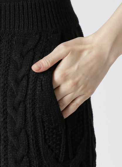 ACRYLIC WOOL RIPPED ARAN KNIT RIB PANTS