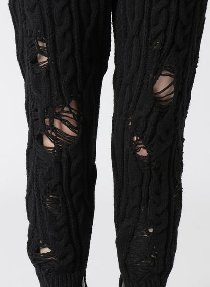 ACRYLIC WOOL RIPPED ARAN KNIT RIB PANTS