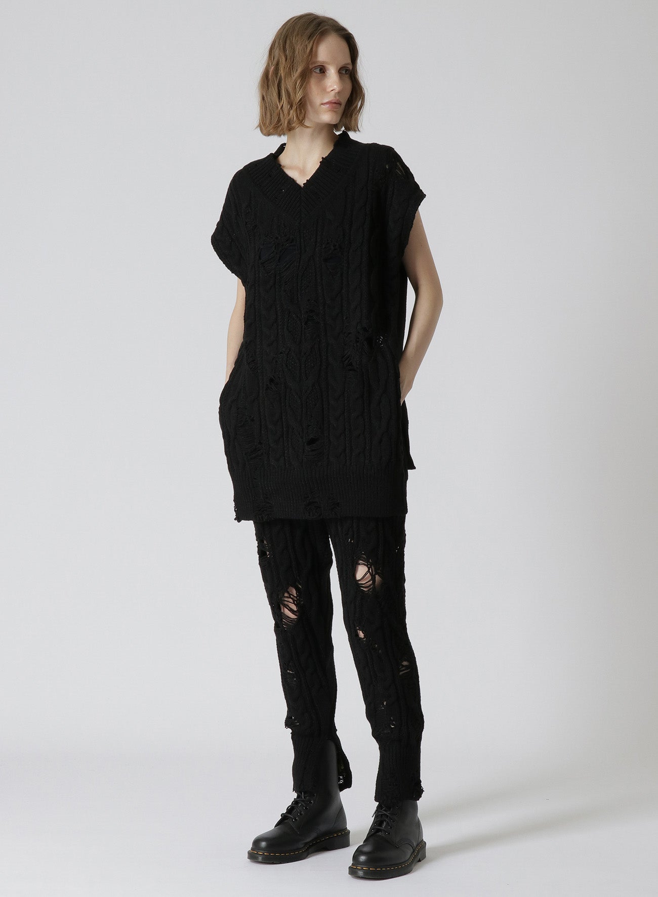 ACRYLIC WOOL RIPPED ARAN KNIT RIB PANTS