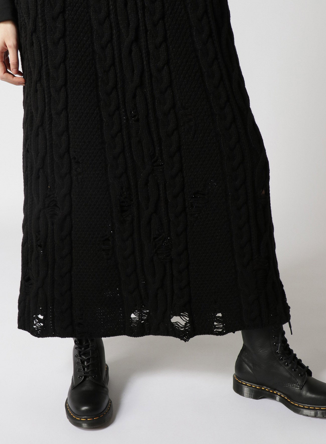 ACRYLIC WOOL RIPPED ARAN KNIT FLARE SKIRT