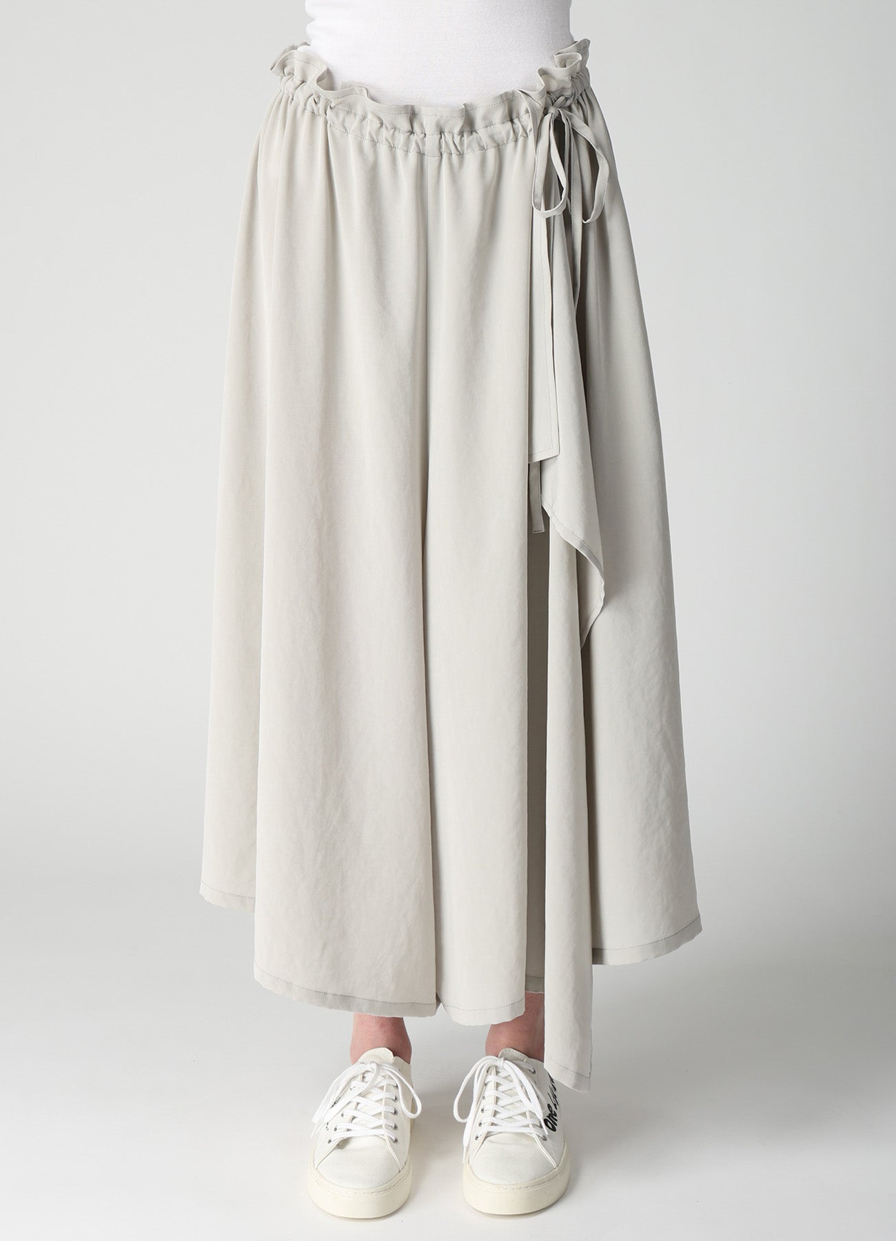 TA/PE CREPE DE CHINE SLIT GATHER PANTS