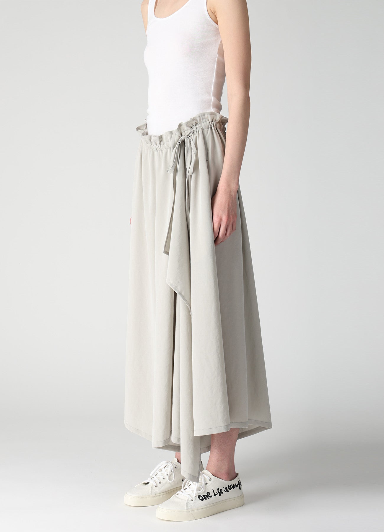 TA/PE CREPE DE CHINE SLIT GATHER PANTS