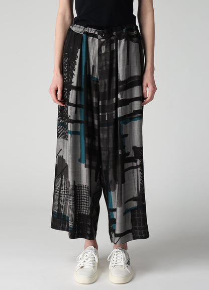 CU/DUNGAREE TWILL PLAID PRINT FRONT TUCK WIDE PANTS