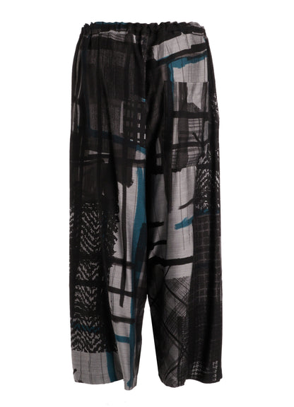 CU/DUNGAREE TWILL PLAID PRINT FRONT TUCK WIDE PANTS