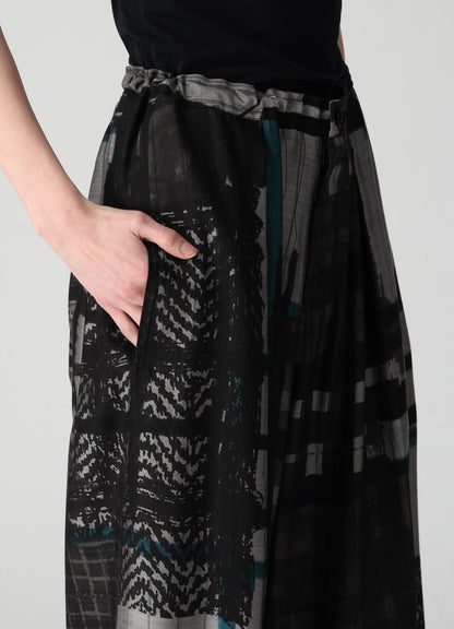 CU/DUNGAREE TWILL PLAID PRINT FRONT TUCK WIDE PANTS
