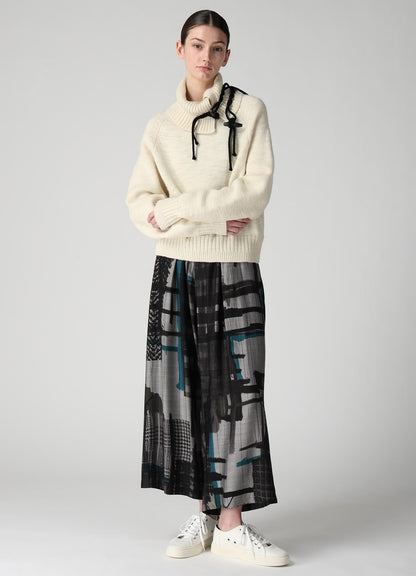 CU/DUNGAREE TWILL PLAID PRINT FRONT TUCK WIDE PANTS