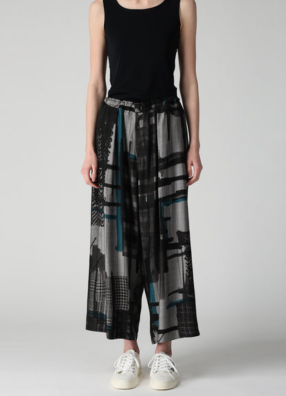 CU/DUNGAREE TWILL PLAID PRINT FRONT TUCK WIDE PANTS