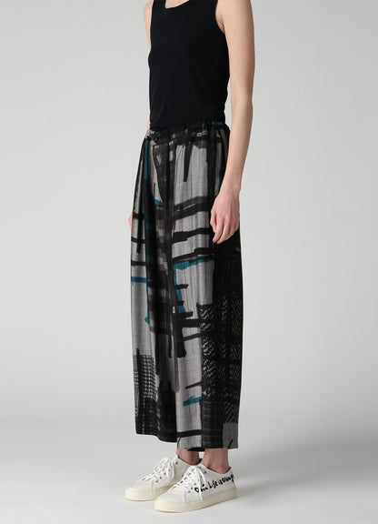 CU/DUNGAREE TWILL PLAID PRINT FRONT TUCK WIDE PANTS