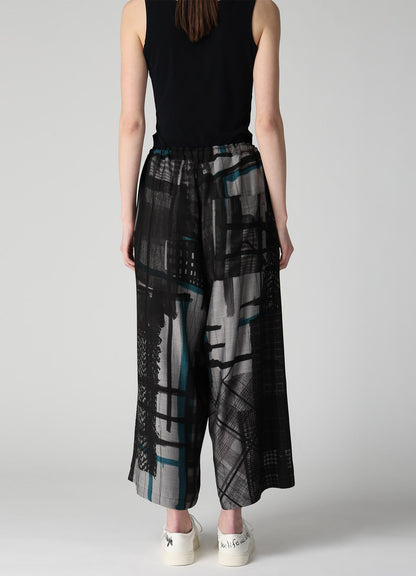 CU/DUNGAREE TWILL PLAID PRINT FRONT TUCK WIDE PANTS