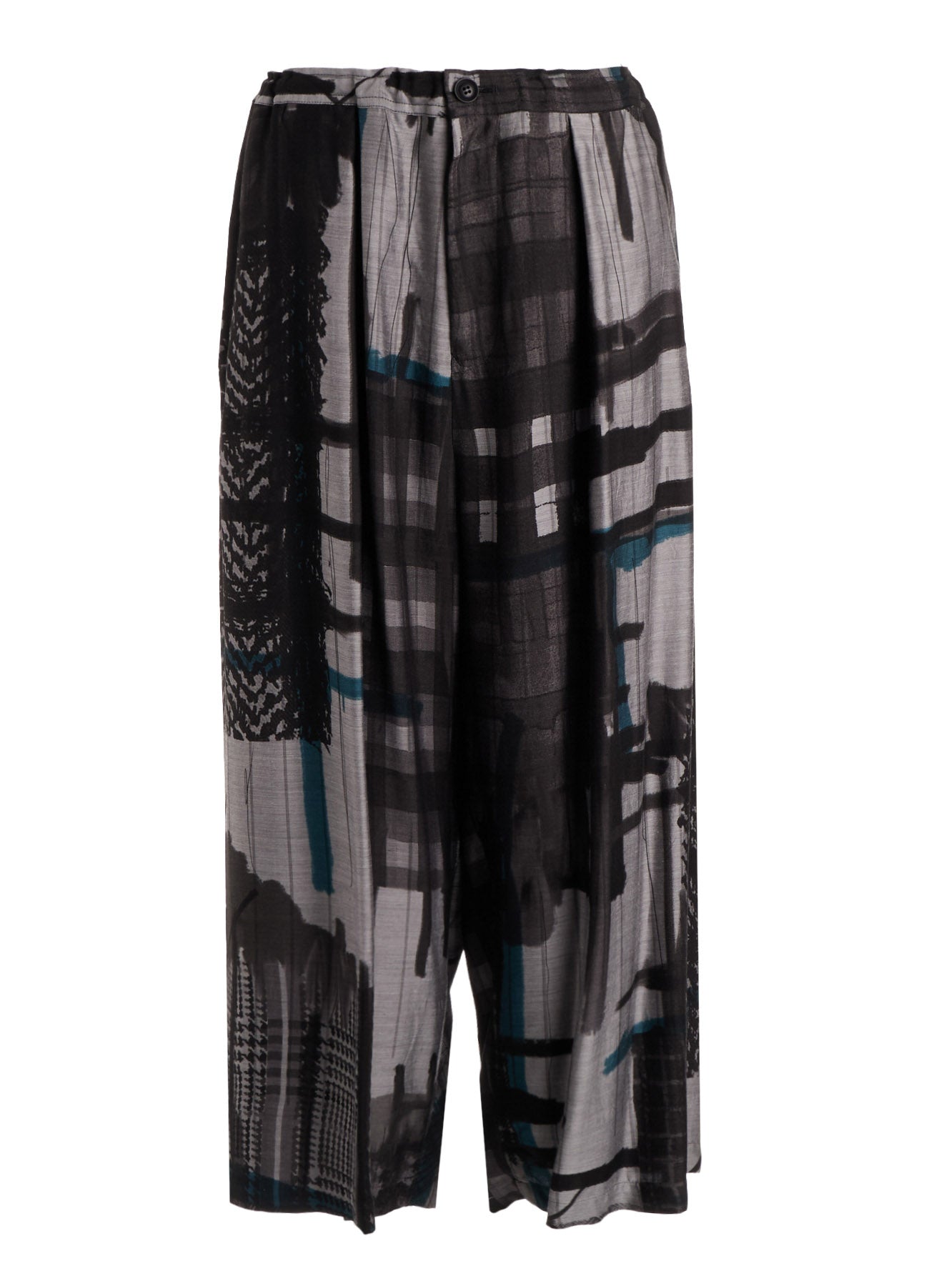 CU/DUNGAREE TWILL PLAID PRINT FRONT TUCK WIDE PANTS