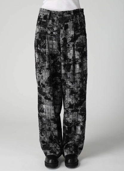 MOHAIR FADED PLAID JACQUARD SINGLE TUCK SIDE OPEN PANTS