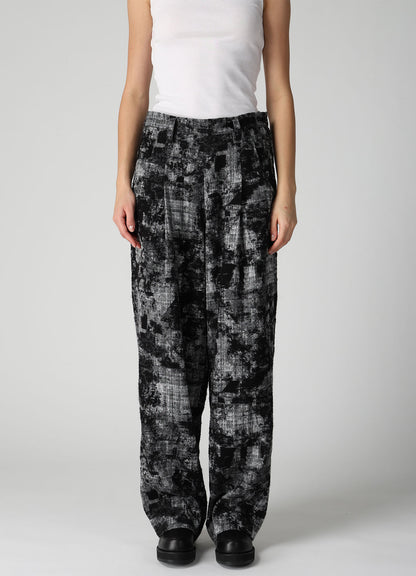 MOHAIR FADED PLAID JACQUARD SINGLE TUCK SIDE OPEN PANTS