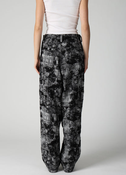 MOHAIR FADED PLAID JACQUARD SINGLE TUCK SIDE OPEN PANTS