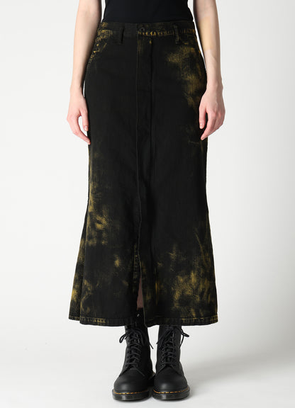 8OZ DENIM BLEACHED OVERDYE FLARE SKIRT