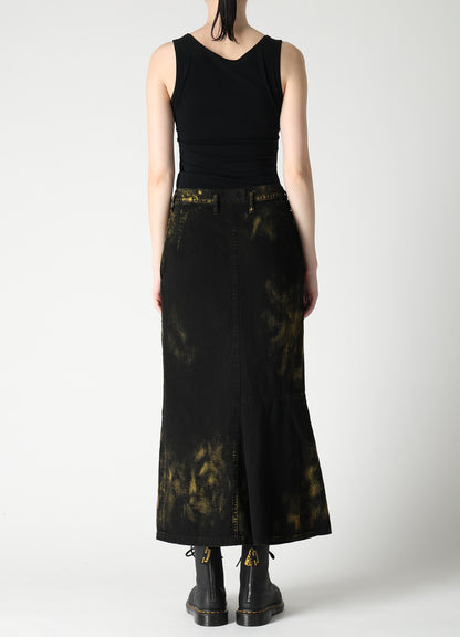 8OZ DENIM BLEACHED OVERDYE FLARE SKIRT