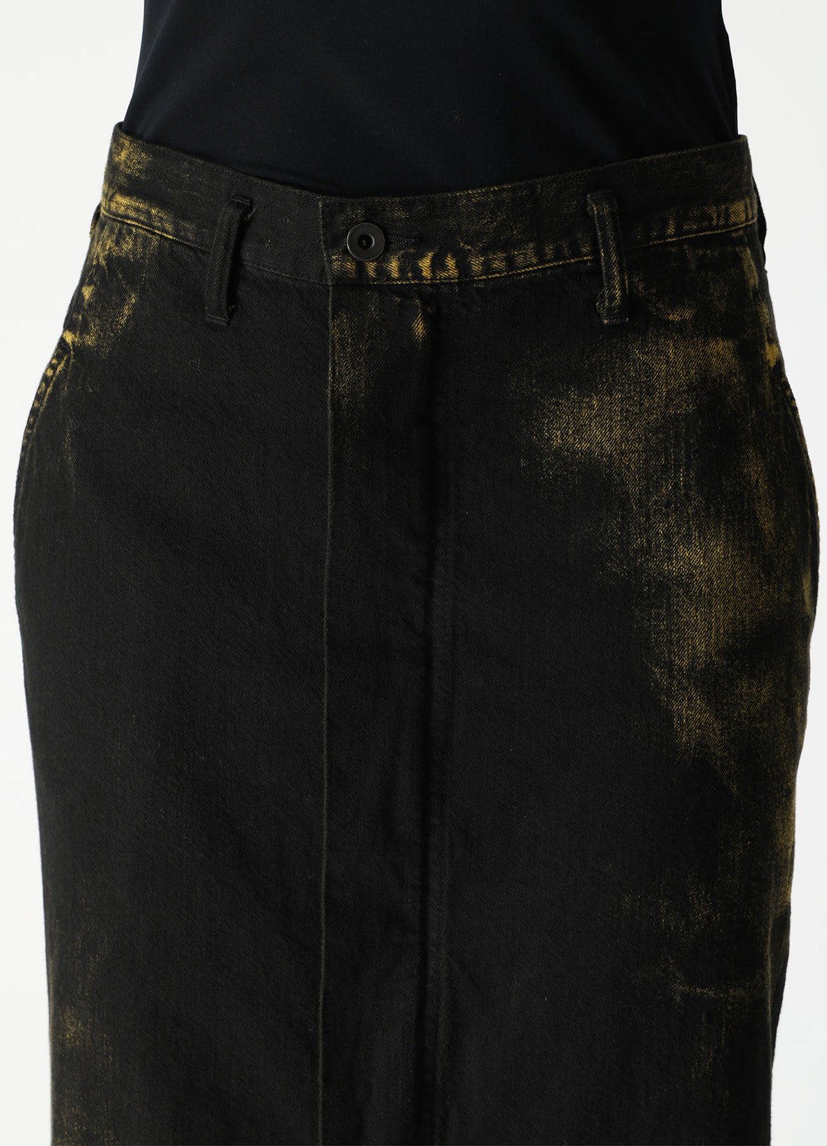 8OZ DENIM BLEACHED OVERDYE FLARE SKIRT