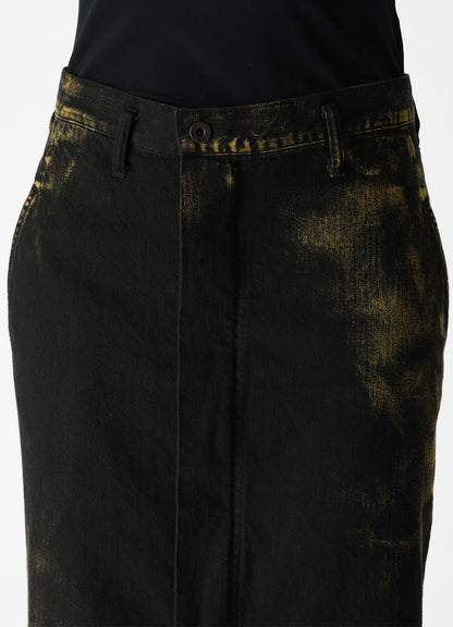 8OZ DENIM BLEACHED OVERDYE FLARE SKIRT