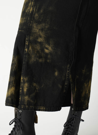 8OZ DENIM BLEACHED OVERDYE FLARE SKIRT