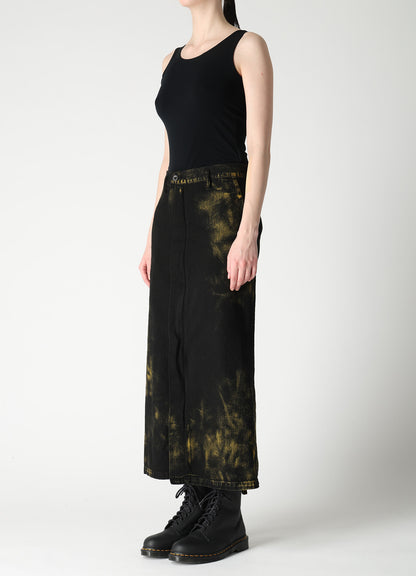 8OZ DENIM BLEACHED OVERDYE FLARE SKIRT
