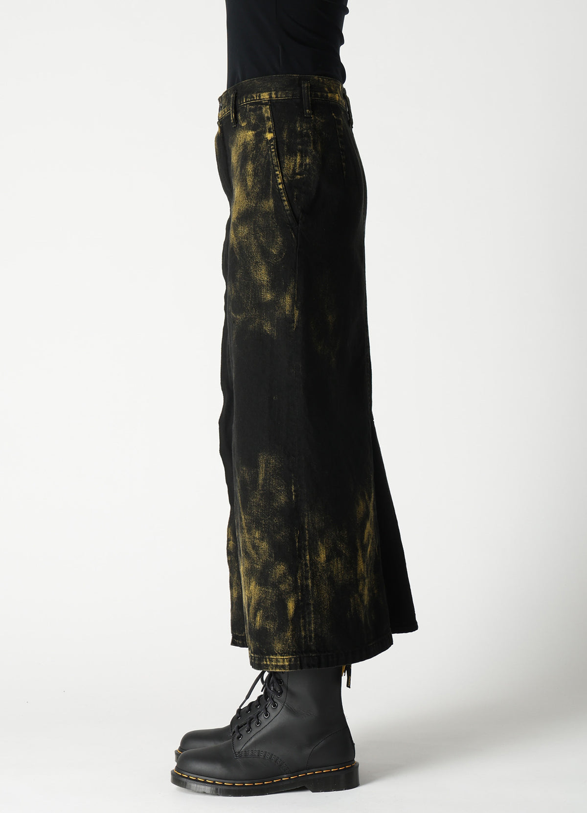 8OZ DENIM BLEACHED OVERDYE FLARE SKIRT