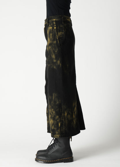 8OZ DENIM BLEACHED OVERDYE FLARE SKIRT