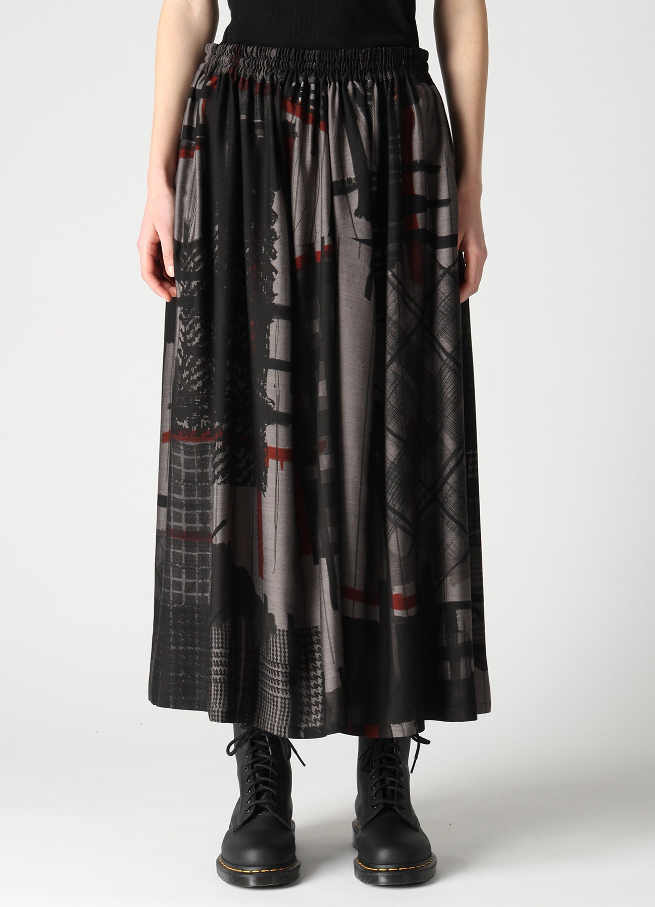 CU/DUNGAREE TWILL PLAID PRINT GATHER SKIRT