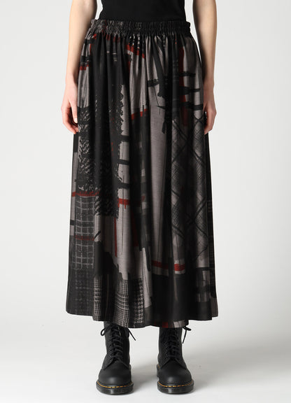 CU/DUNGAREE TWILL PLAID PRINT GATHER SKIRT