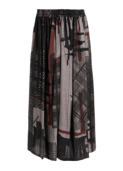 CU/DUNGAREE TWILL PLAID PRINT GATHER SKIRT