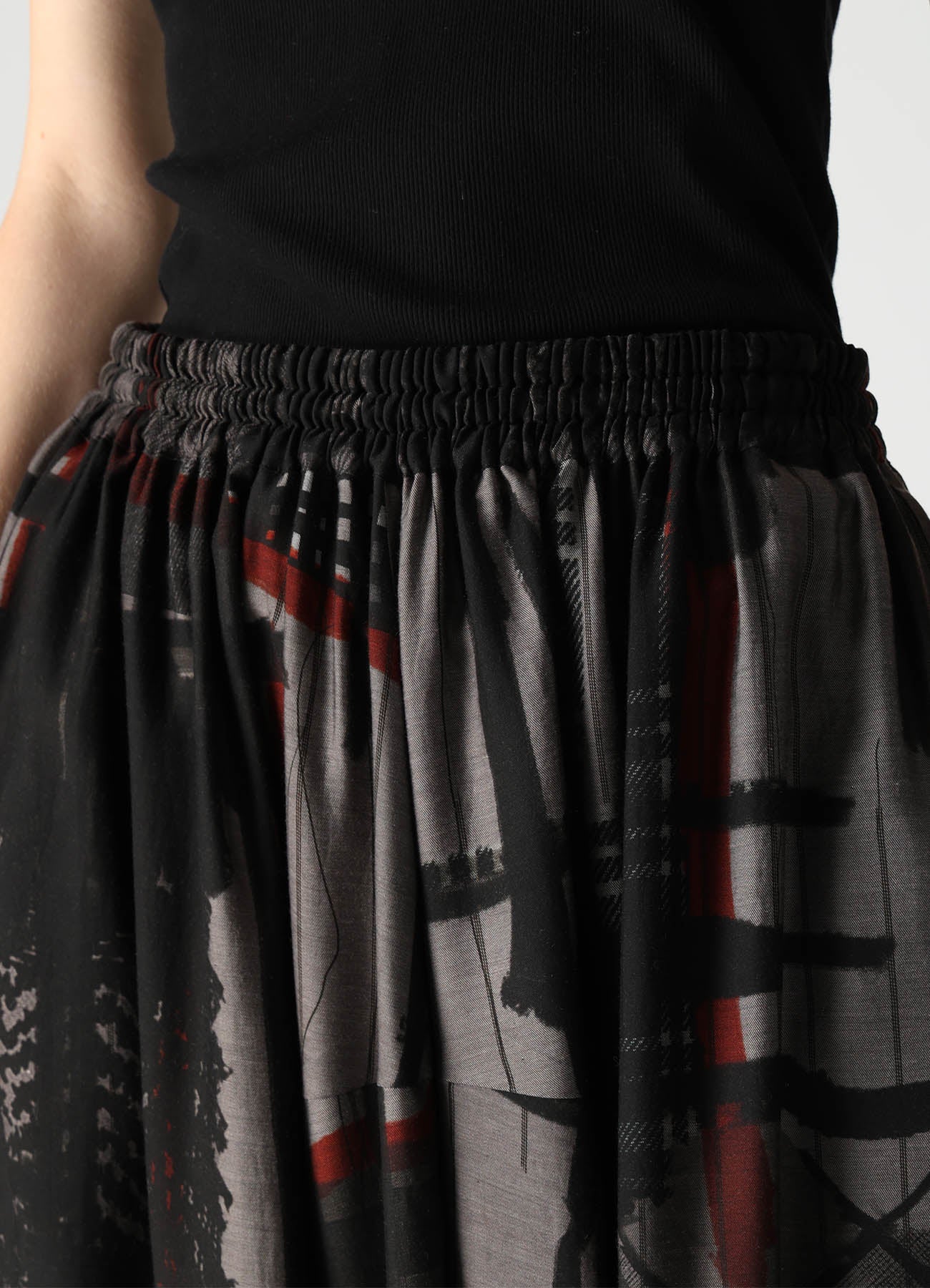 CU/DUNGAREE TWILL PLAID PRINT GATHER SKIRT