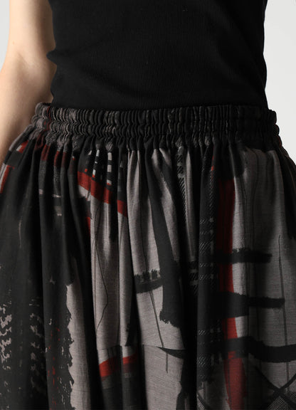 CU/DUNGAREE TWILL PLAID PRINT GATHER SKIRT