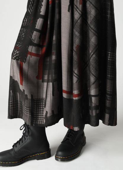 CU/DUNGAREE TWILL PLAID PRINT GATHER SKIRT