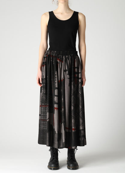 CU/DUNGAREE TWILL PLAID PRINT GATHER SKIRT
