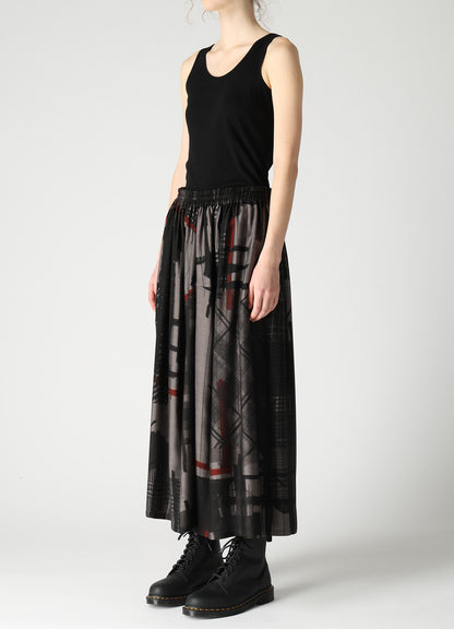 CU/DUNGAREE TWILL PLAID PRINT GATHER SKIRT