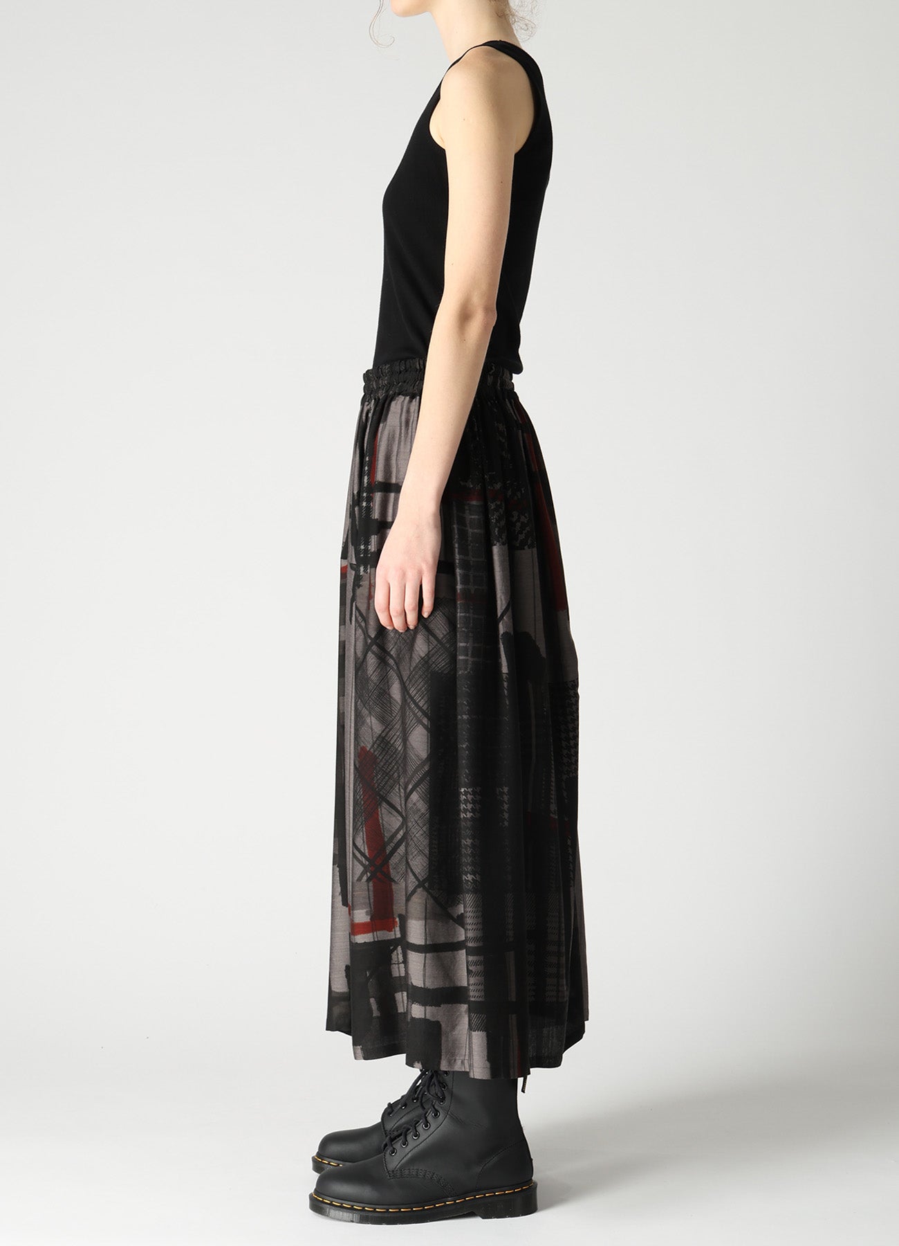 CU/DUNGAREE TWILL PLAID PRINT GATHER SKIRT