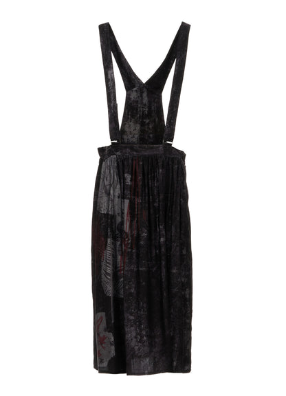 CUPRO DUNGAREE TWILL SHOULDER STRAP GATHERED SKIRT