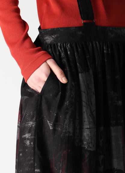 CUPRO DUNGAREE TWILL SHOULDER STRAP GATHERED SKIRT