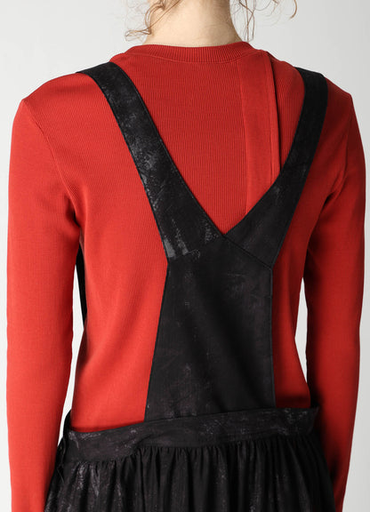 CUPRO DUNGAREE TWILL SHOULDER STRAP GATHERED SKIRT