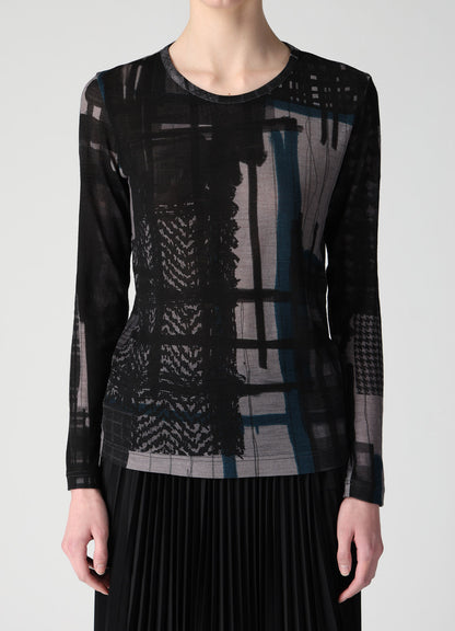 WOOL JERSEY PLAID PRINT LONG SLEEVE T-SHIRTS