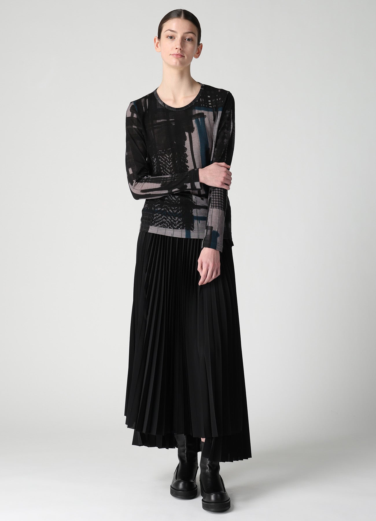 WOOL JERSEY PLAID PRINT LONG SLEEVE T-SHIRTS