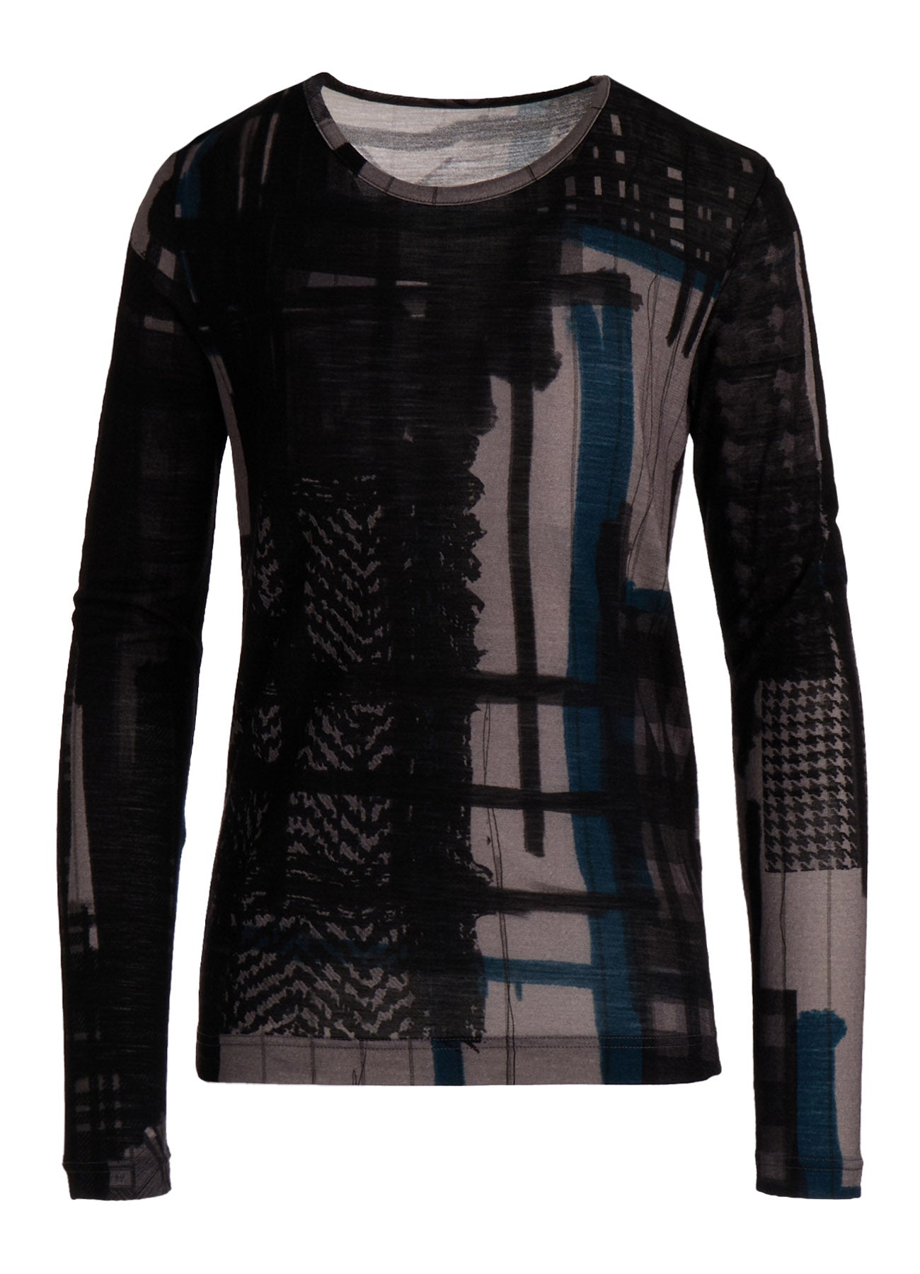 WOOL JERSEY PLAID PRINT LONG SLEEVE T-SHIRTS