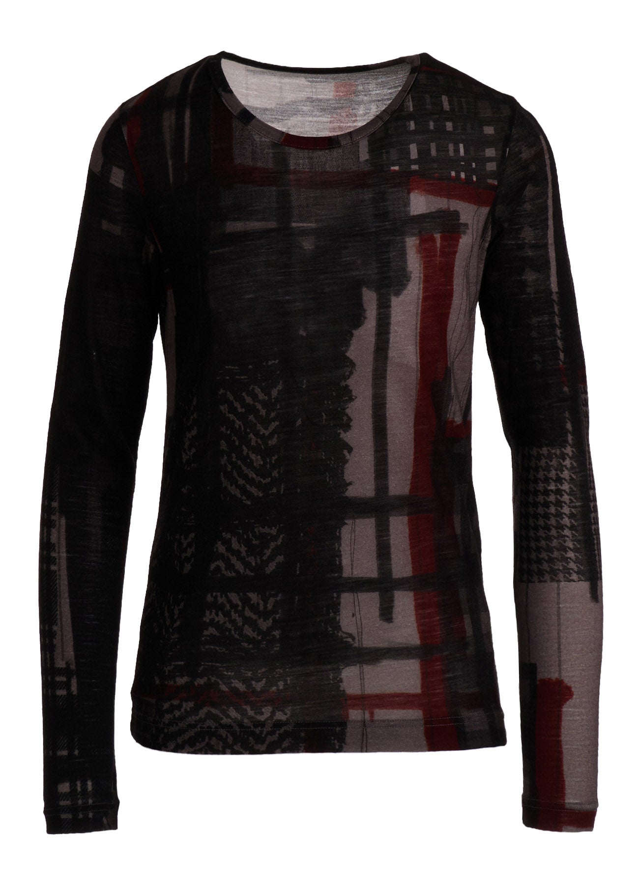 WOOL JERSEY PLAID PRINT LONG SLEEVE T-SHIRTS