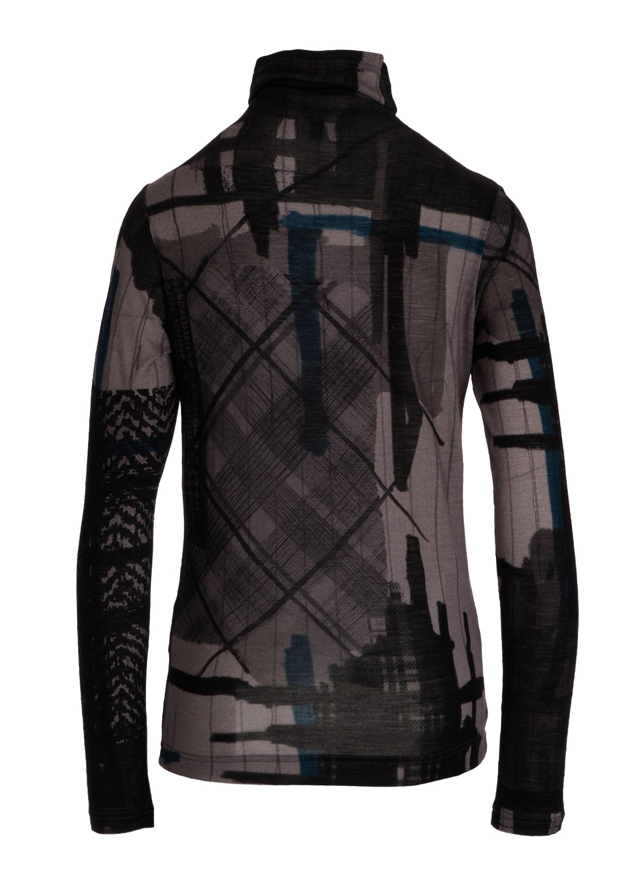 WOOL JERSEY PLAID PRINT HIGH NECK LONG SLEEVE T-SHIRTS