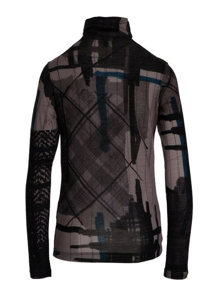 WOOL JERSEY PLAID PRINT HIGH NECK LONG SLEEVE T-SHIRTS