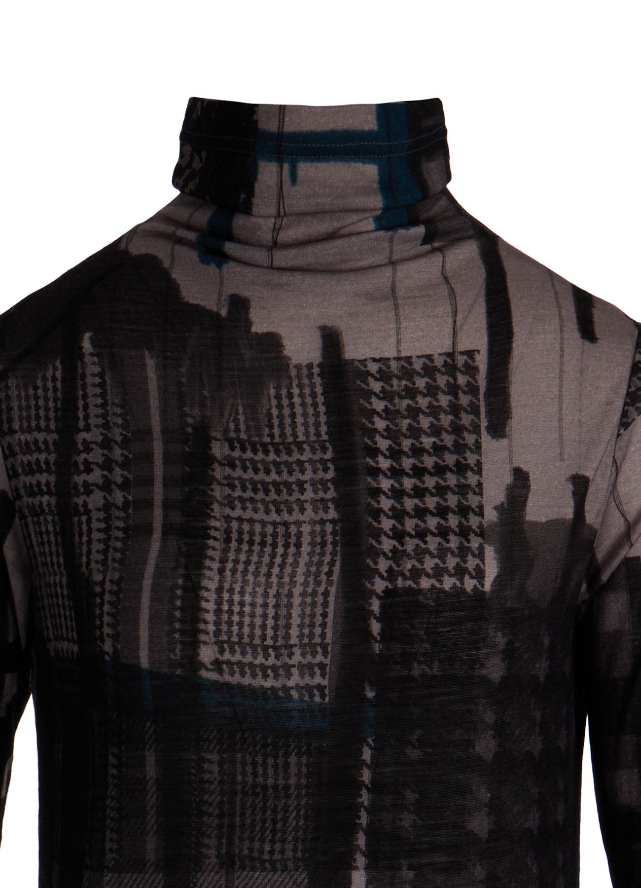 WOOL JERSEY PLAID PRINT HIGH NECK LONG SLEEVE T-SHIRTS