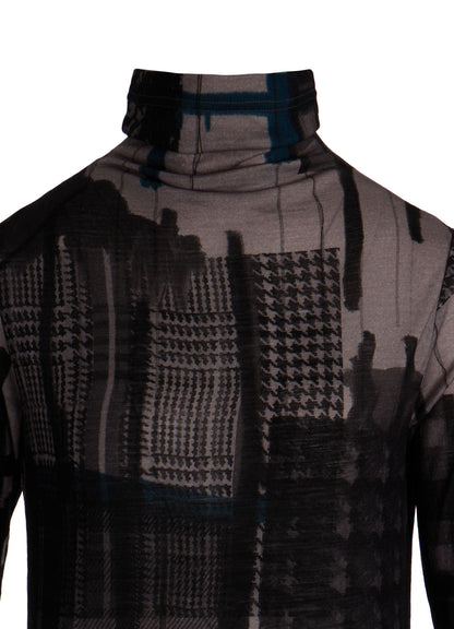 WOOL JERSEY PLAID PRINT HIGH NECK LONG SLEEVE T-SHIRTS