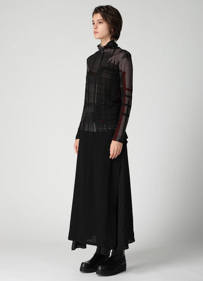 WOOL JERSEY PLAID PRINT HIGH NECK LONG SLEEVE T-SHIRTS