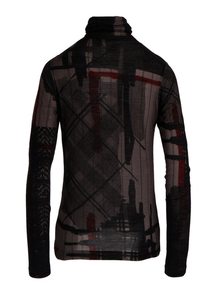 WOOL JERSEY PLAID PRINT HIGH NECK LONG SLEEVE T-SHIRTS