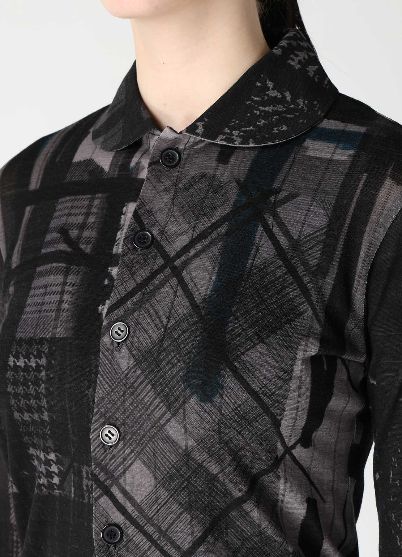 WOOL JERSEY PLAID PRINT LONG SLEEVE CARDIGAN